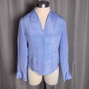 100% Silk Button Down Baby Blue Blouse size 4 Petite